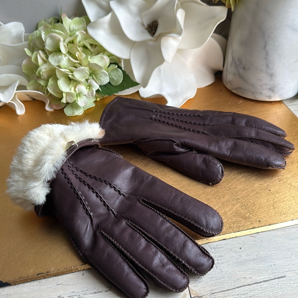 Fur Lined Brown Leather Gloves